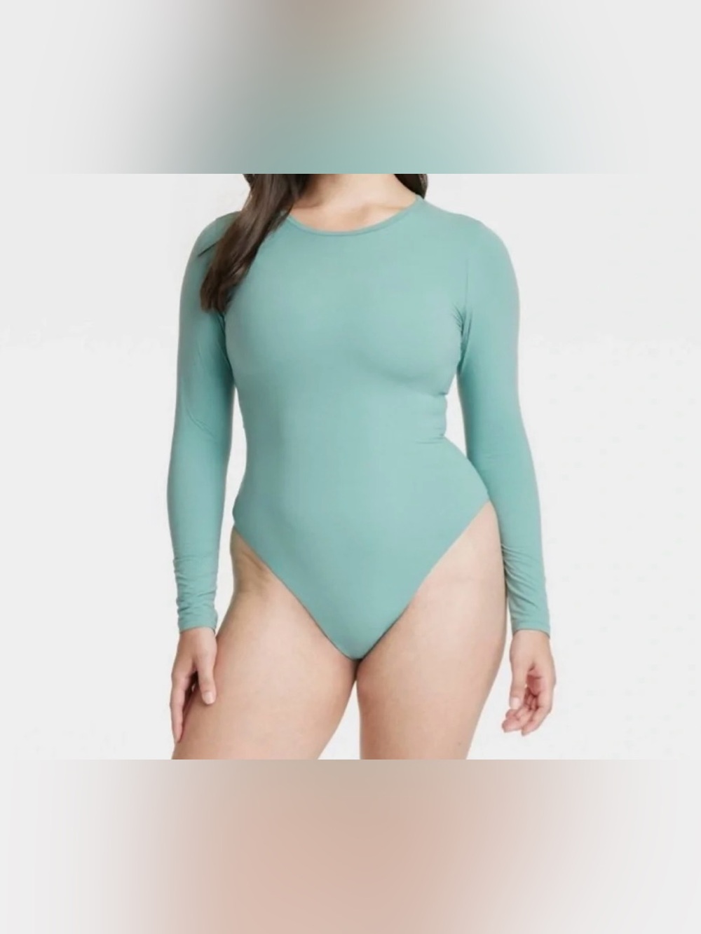 Auden Luxury Collection Luxe-Stretch Long-Sleeve Bodysuit in Sage Green
